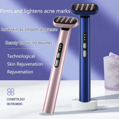 Red & Blue Light Therapy Facial Wand EMS Essence Introducing Device(Pink)