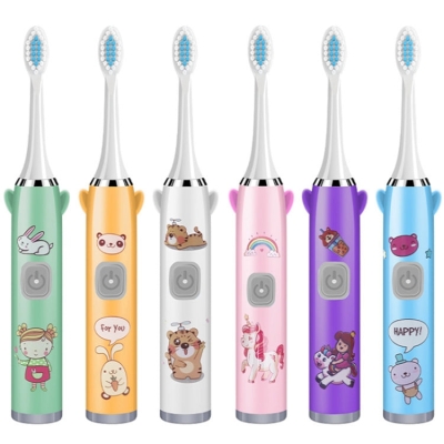 USB Charging Fully Automatic Ultrasonic Cartoon Children Electric Toothbrush, Color: Blue with 1 Head