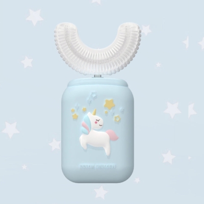 Children Electric U-shaped Toothbrush Cartoon Automatic Sonic Tooth Cleaner(Light Blue)